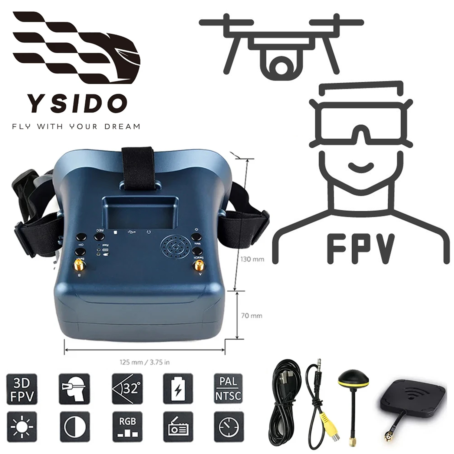 Drone Racing Goggles - Occhiali FPV 008D 5.8G 40CH 4.3
